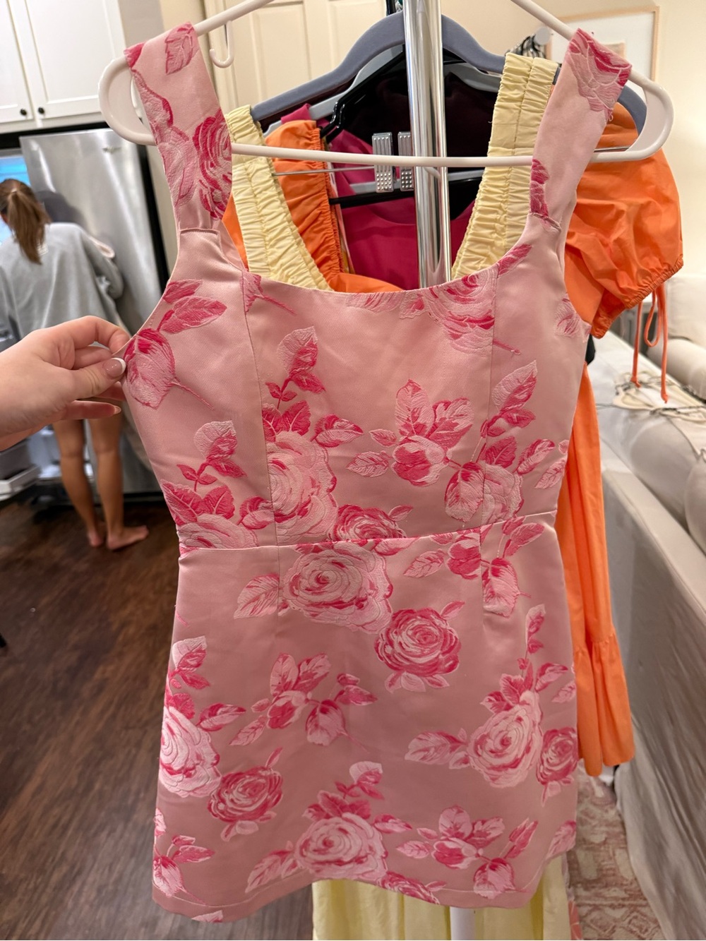 Lulu's Pink Floral Jacquard Mini Dress
